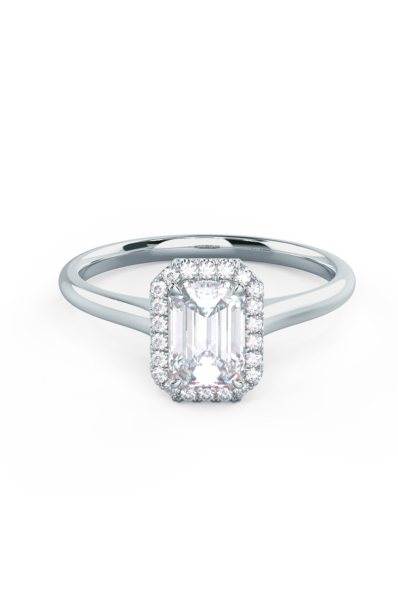 1.0CT Emerald Cut Halo Moissanite Diamond Solitaire Engagement Ring
