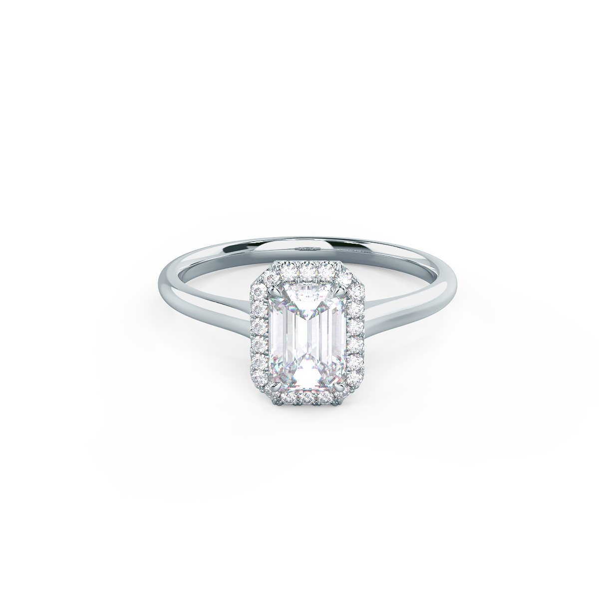 1.0CT Emerald Cut Halo Moissanite Diamond Solitaire Engagement Ring