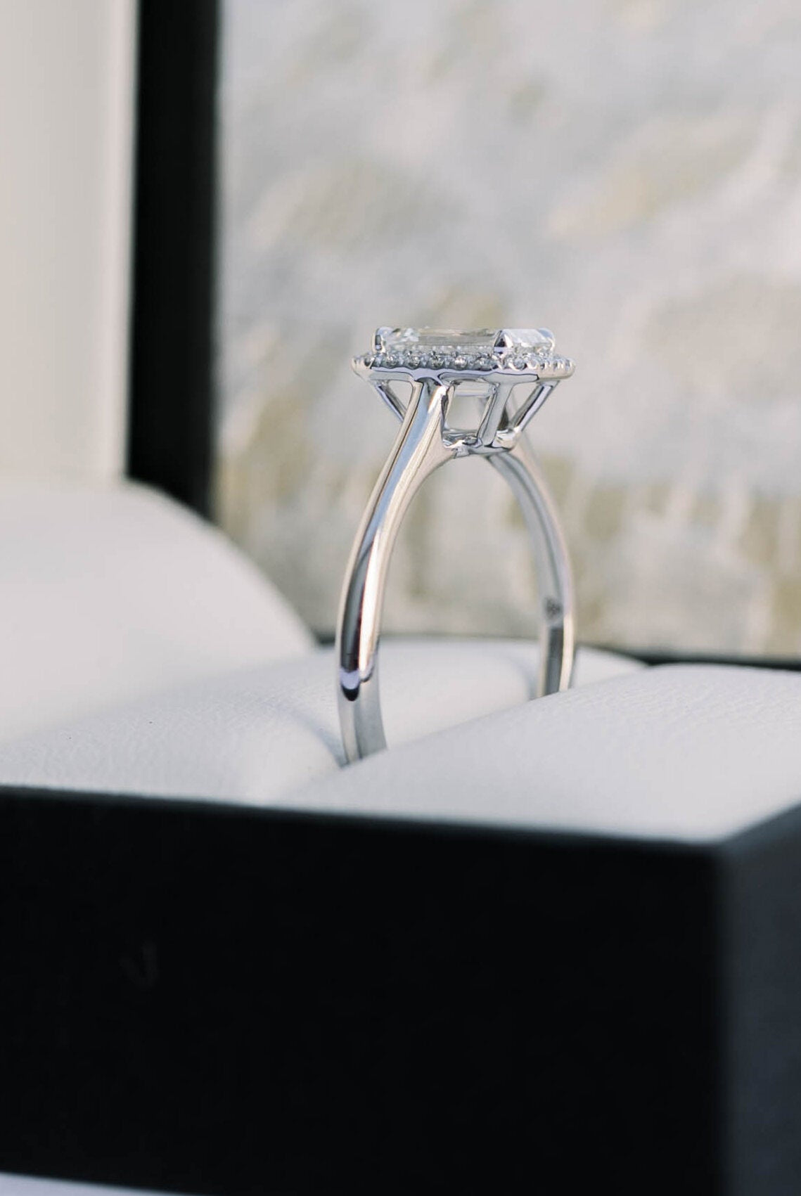 1.0CT Emerald Cut Halo Moissanite Diamond Solitaire Engagement Ring
