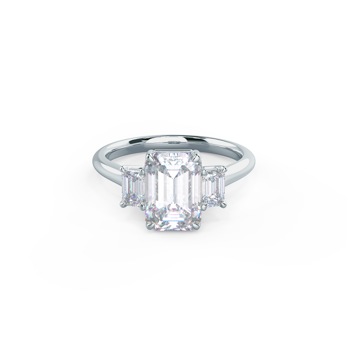 2.0CT Emerald Cut Moissanite Three Stone Diamond Engagement Ring
