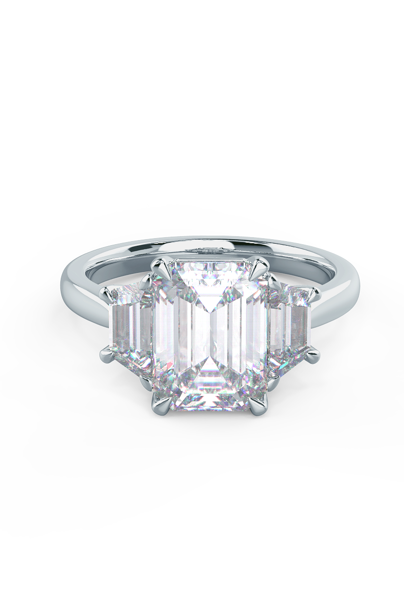 2.75CT Emerald Cut Three Stone Moissanite Diamond Cathedral Set Engagement Ring For Women