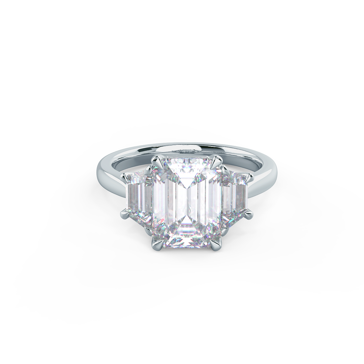 2.75CT Emerald Cut Three Stone Moissanite Diamond Cathedral Set Engagement Ring For Women