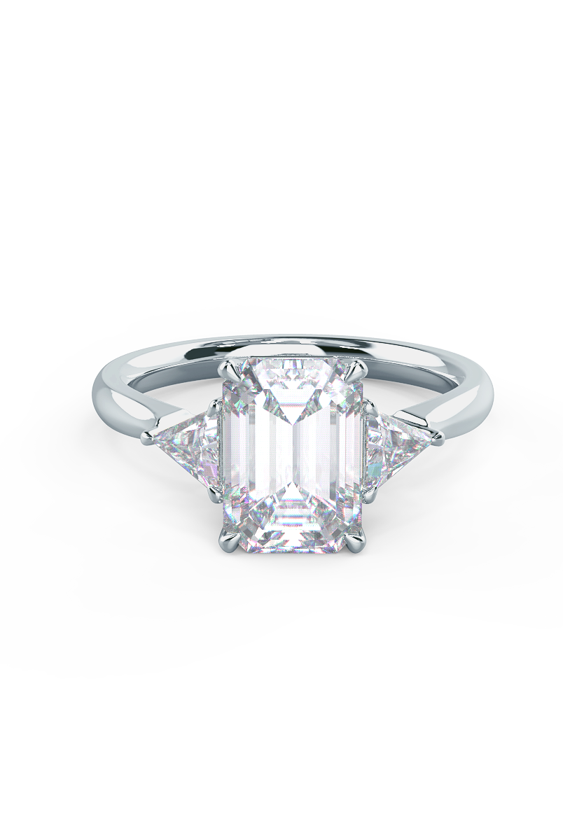 1.50CT Emerald Cut Three Stone Moissanite Diamond Solitaire Engagement Ring