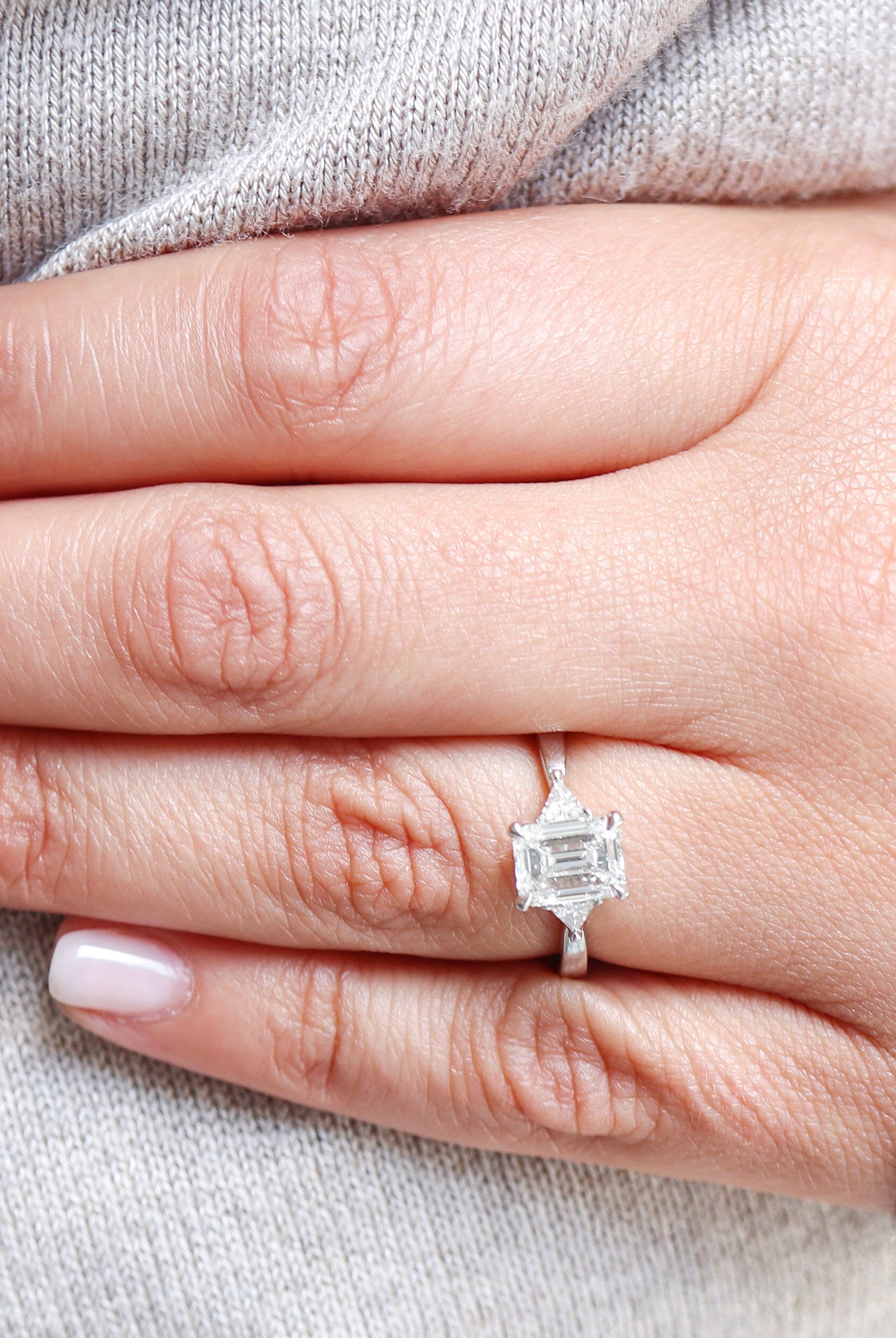 1.50CT Emerald Cut Three Stone Moissanite Diamond Solitaire Engagement Ring