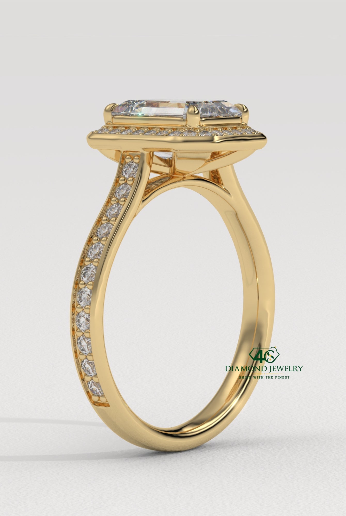 yellow gold emerald ring, custom emerald cut engagement ring, emerald diamond ring for her, modern emerald cut ring