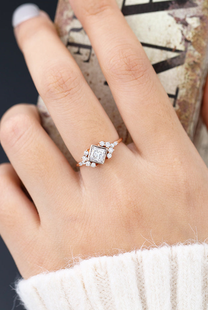 princess-shaped-moissanite-cluster-engagement-ring