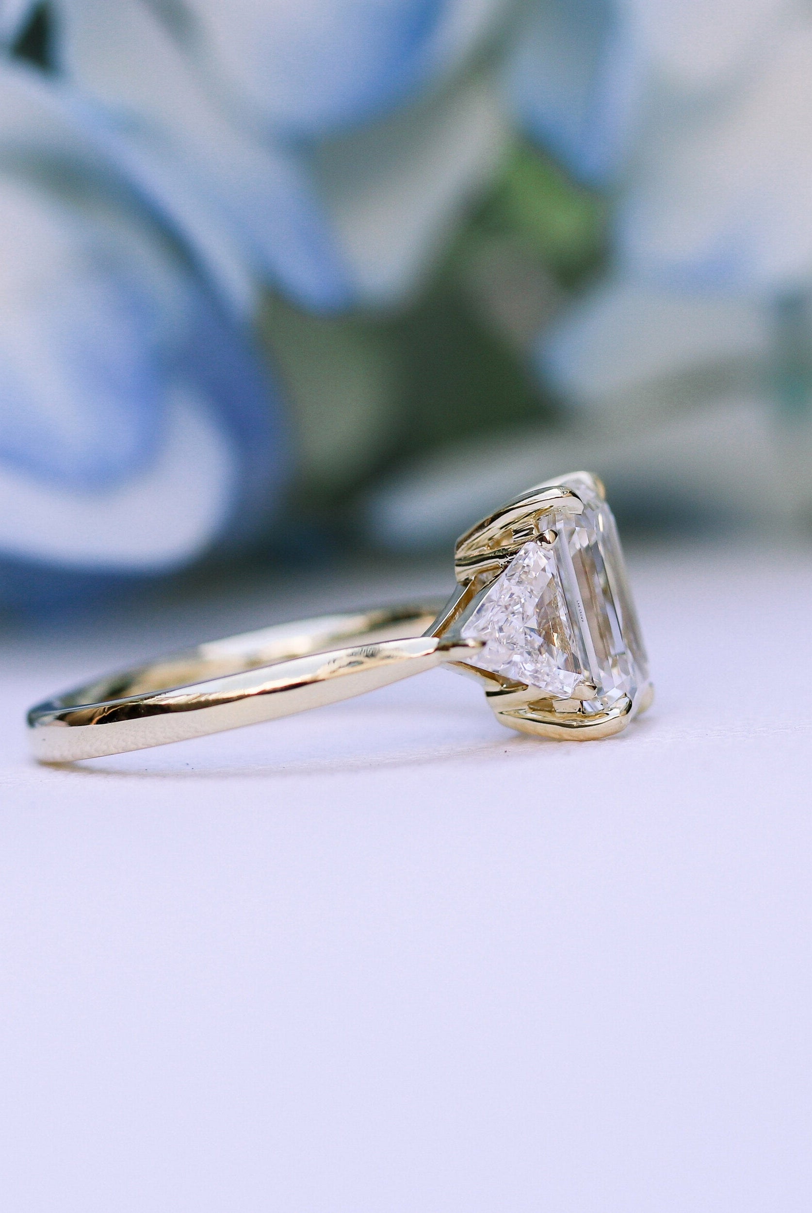 1.50CT Emerald Cut Three Stone Moissanite Diamond Solitaire Engagement Ring