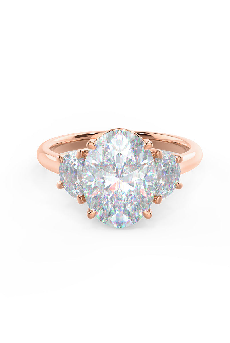 2.25CT Cathedral Set Oval Moissanite Diamond Three Stone Engagement Ring In 18K Solid Gold