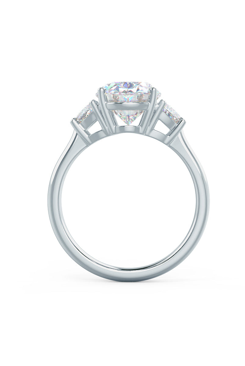 2.25CT Cathedral Set Oval Moissanite Diamond Three Stone Engagement Ring In 18K Solid Gold