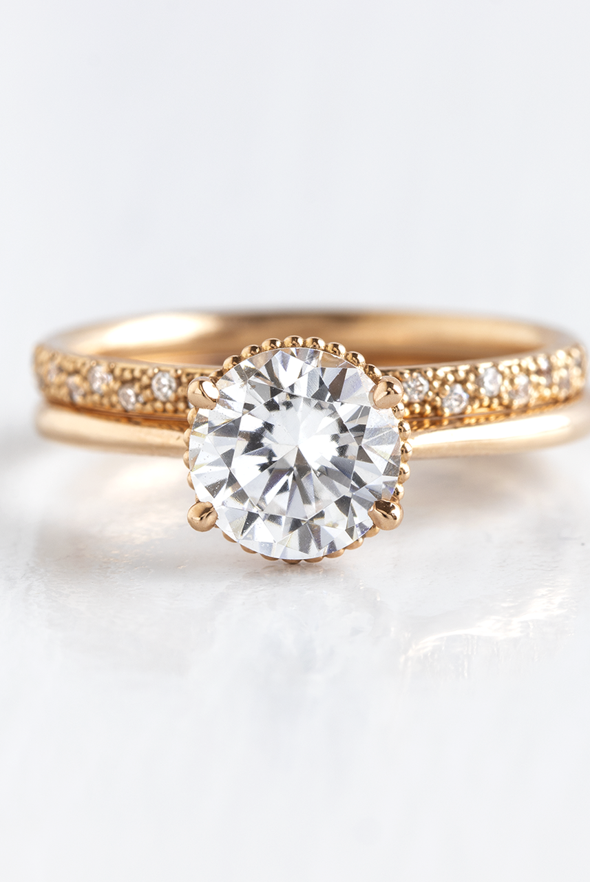 1.0CT Cathedral Set Round Moissanite Diamond Unique Solitaire Engagement Ring