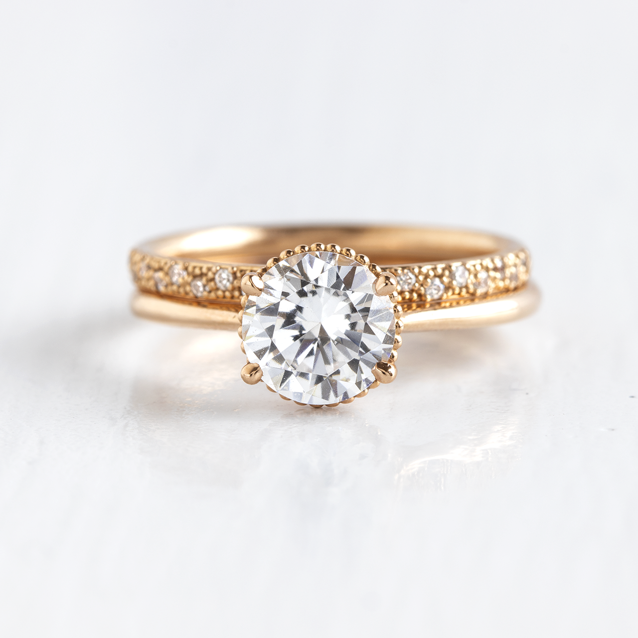 1.0CT Cathedral Set Round Moissanite Diamond Unique Solitaire Engagement Ring