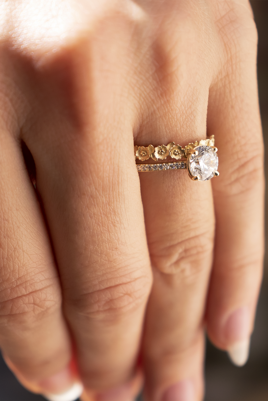 1.0CT Round Channel Set Pave Moissanite Diamond Engagement Ring For Women
