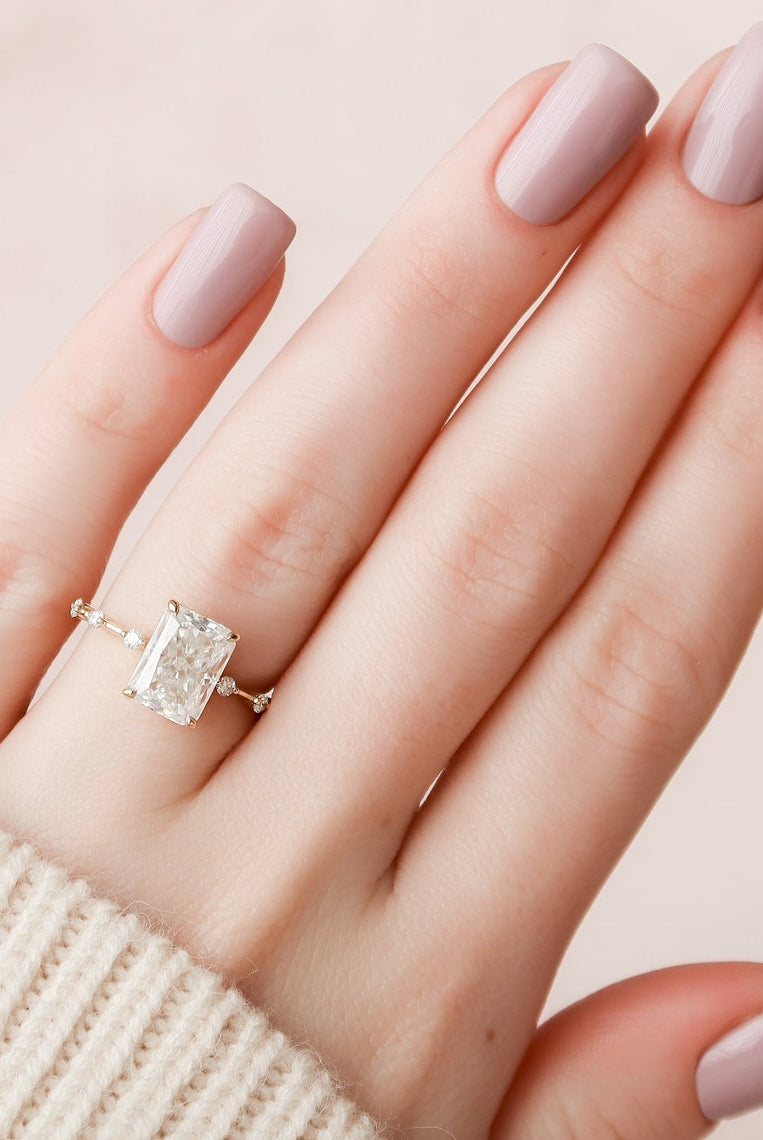 3.50CT Radiant Petite Pave Moissanite Diamond Engagement Ring