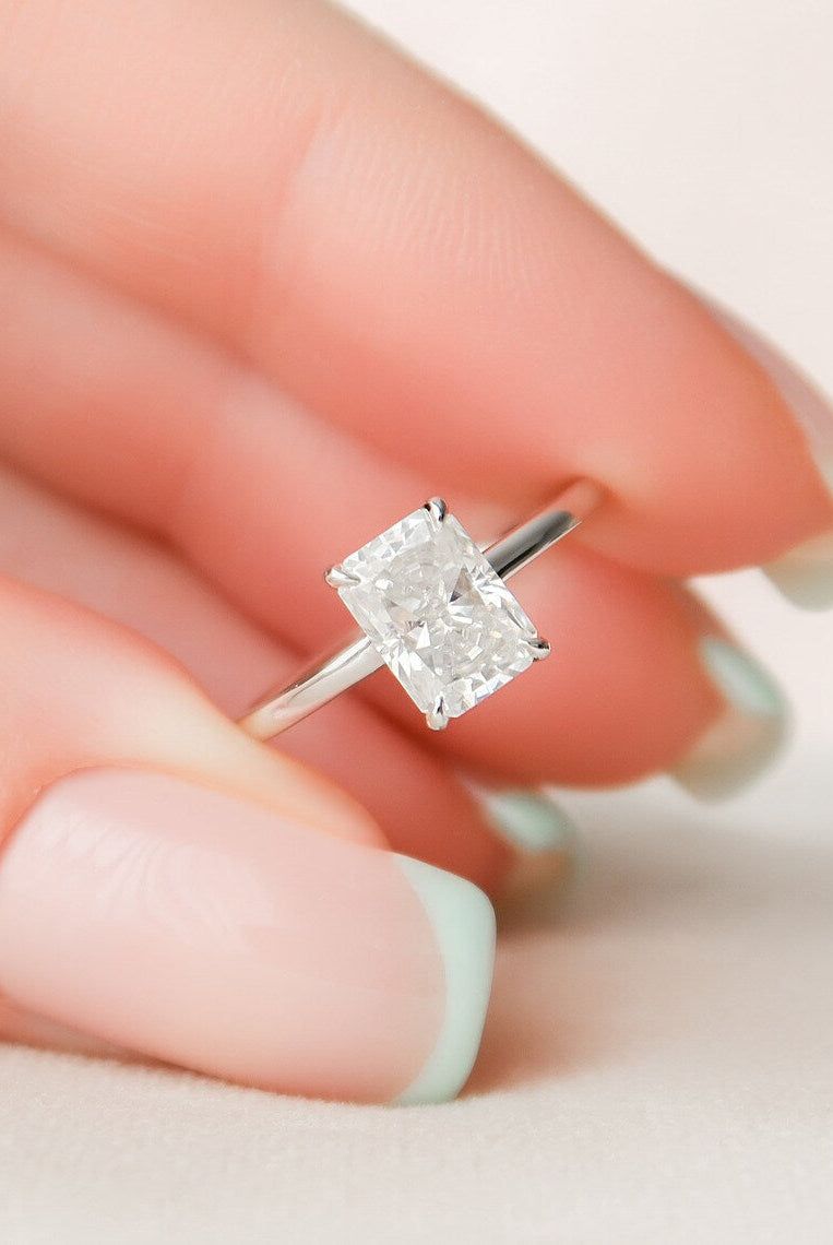 1.50CT Radiant Solitaire Moissanite Diamond Hidden Halo Engagement Ring