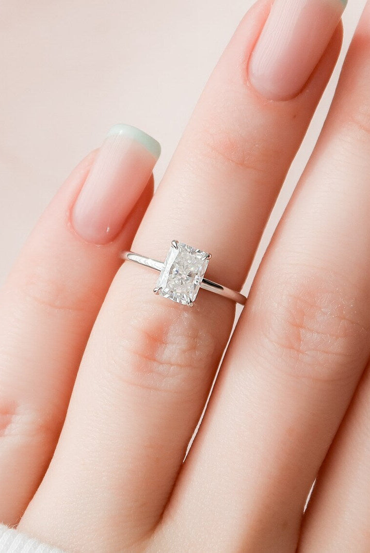 1.50CT Radiant Solitaire Moissanite Diamond Hidden Halo Engagement Ring