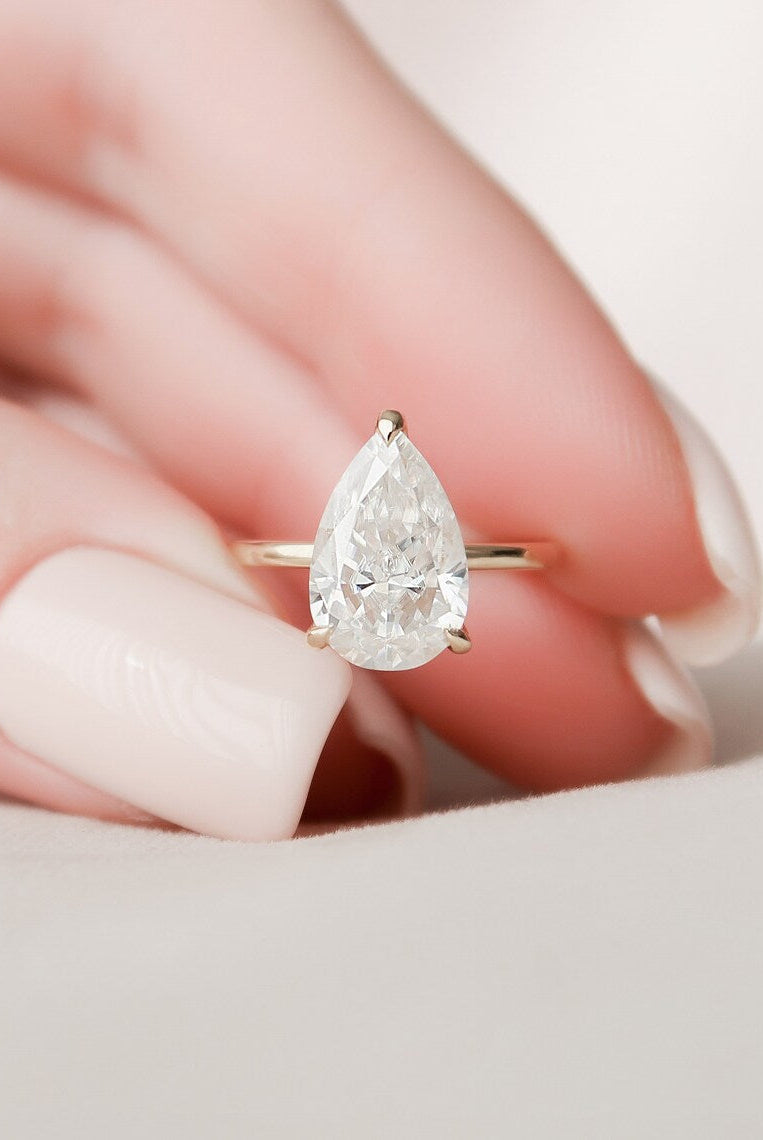 2.50CT Pear Three Prong Moissanite Diamond Hidden Halo Engagement Ring