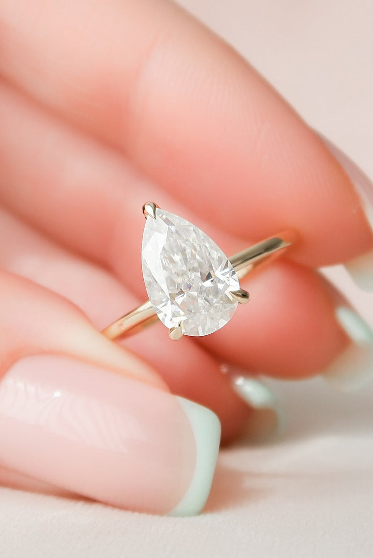 2.50CT Pear Three Prong Moissanite Diamond Hidden Halo Engagement Ring