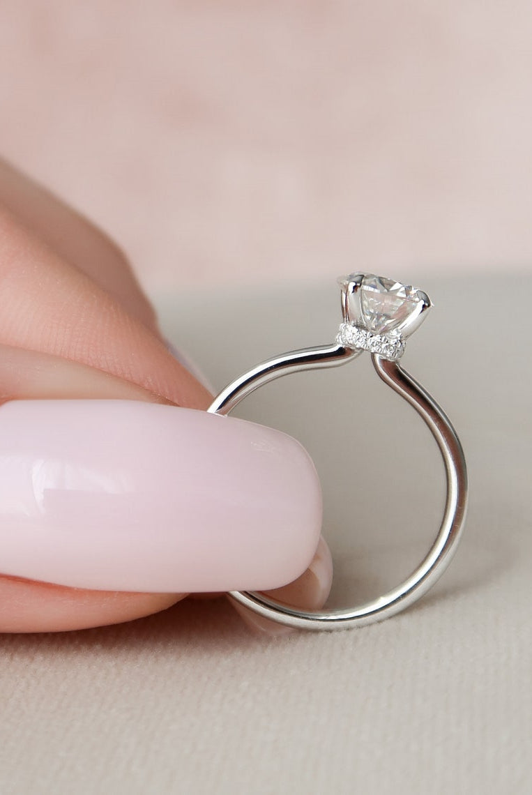 1.0CT Round Hidden Halo Moissanite Diamond Solitaire Engagement Ring
