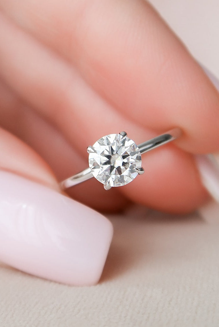 1.0CT Round Hidden Halo Moissanite Diamond Solitaire Engagement Ring