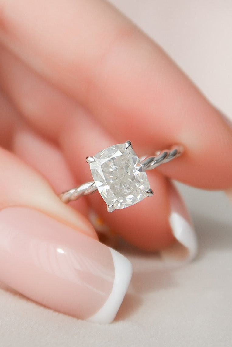 2.0CT Elongated Cushion Braided Moissanite Diamond Hidden Halo Engagement Ring