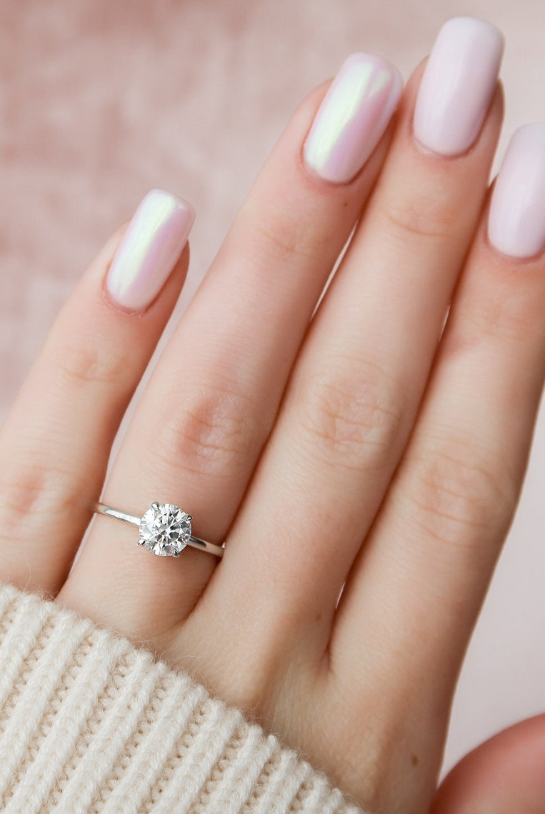 1.0CT Round Hidden Halo Moissanite Diamond Solitaire Engagement Ring