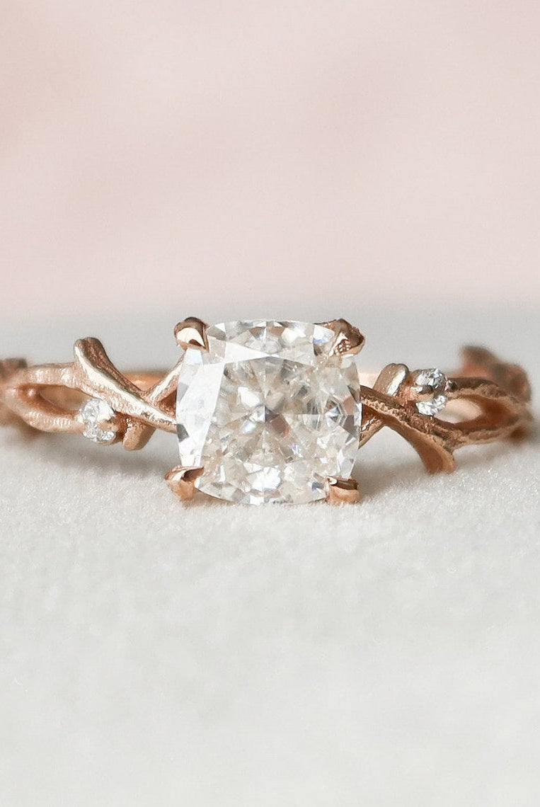 1.0CT Cushion Twig Moissanite Diamond Engagement Ring For Women
