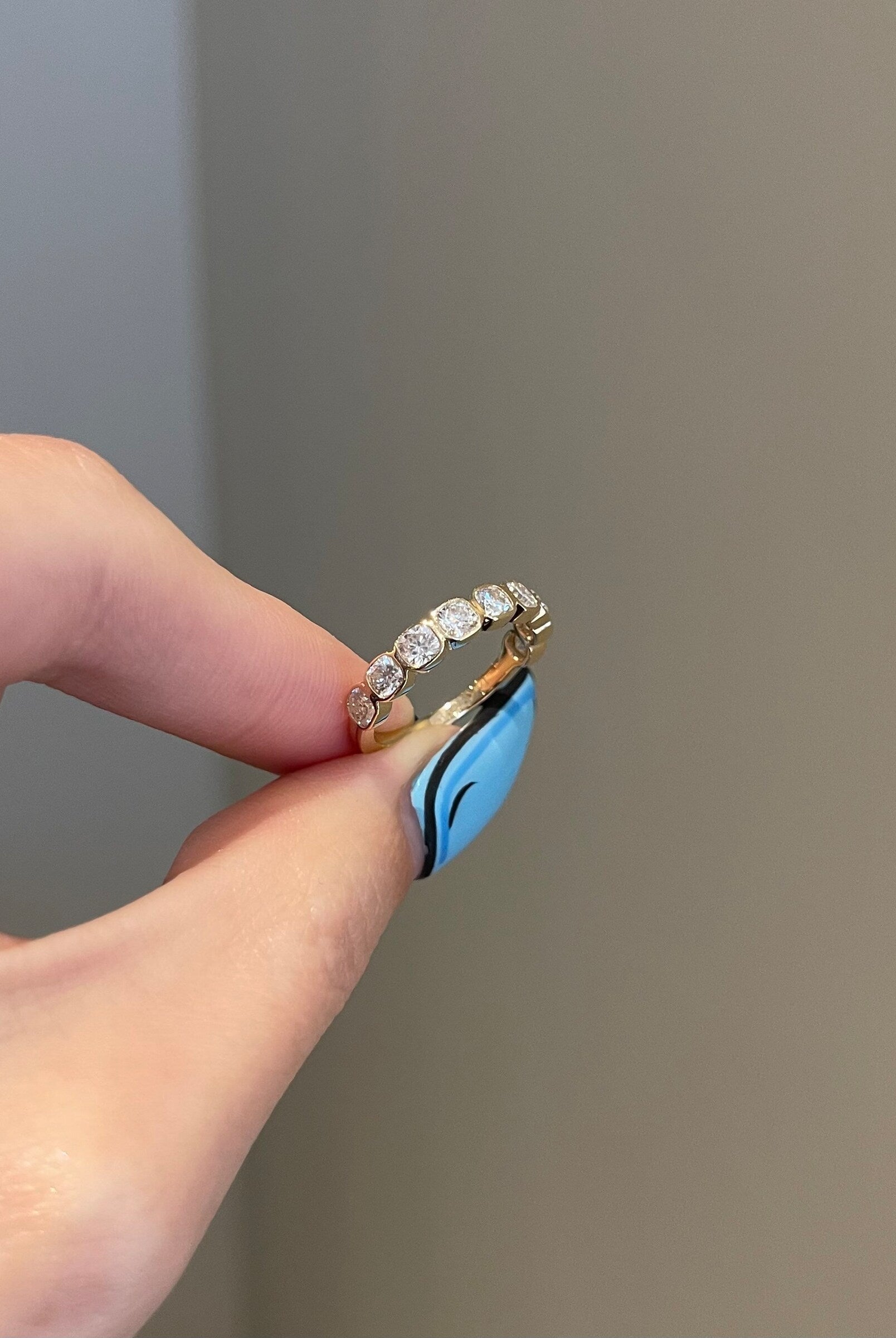 cushion-shaped-moissanite-half-eternity-wedding-band