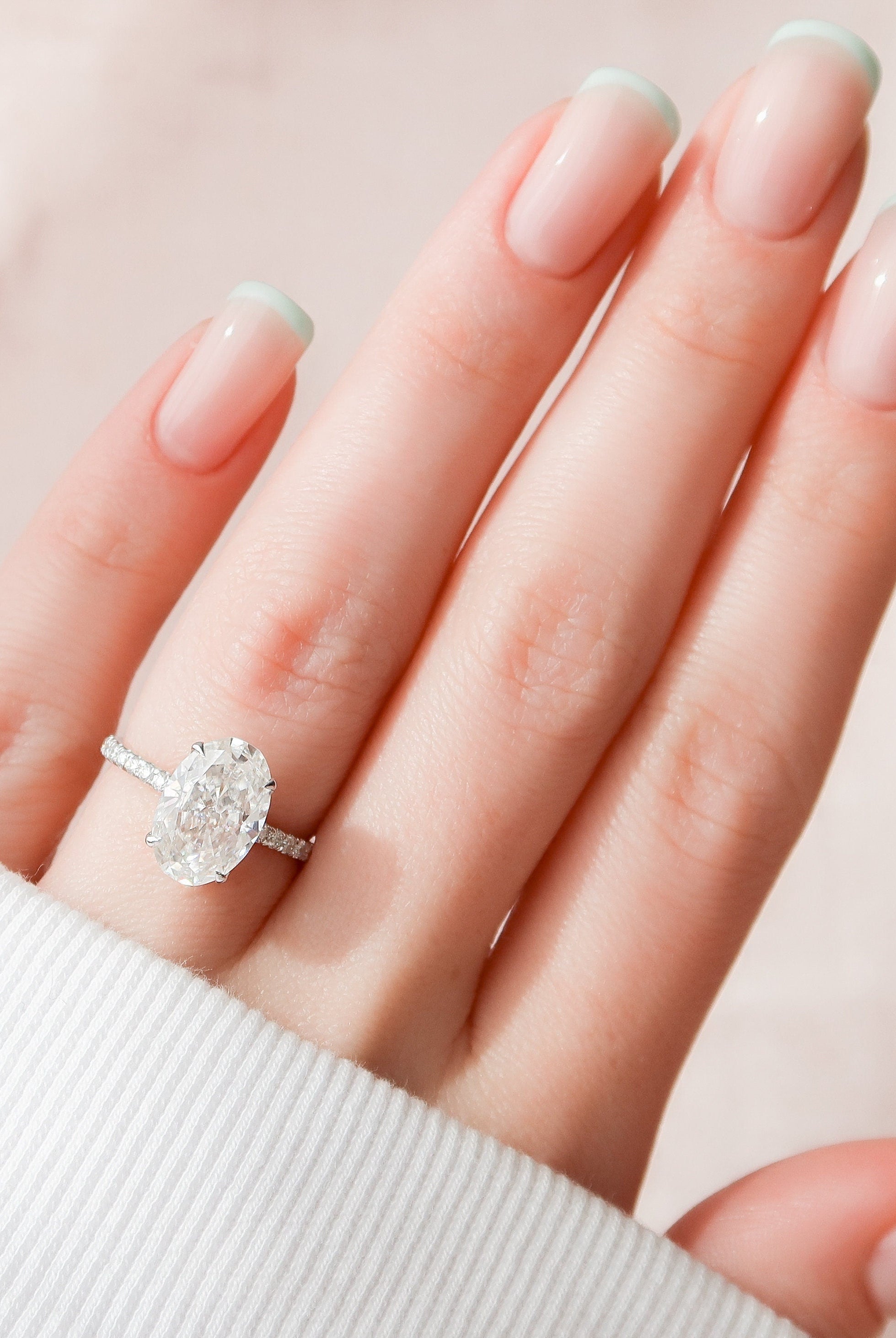 3.50CT Oval Pave Moissanite Diamond Hidden Halo Engagement Ring For Women