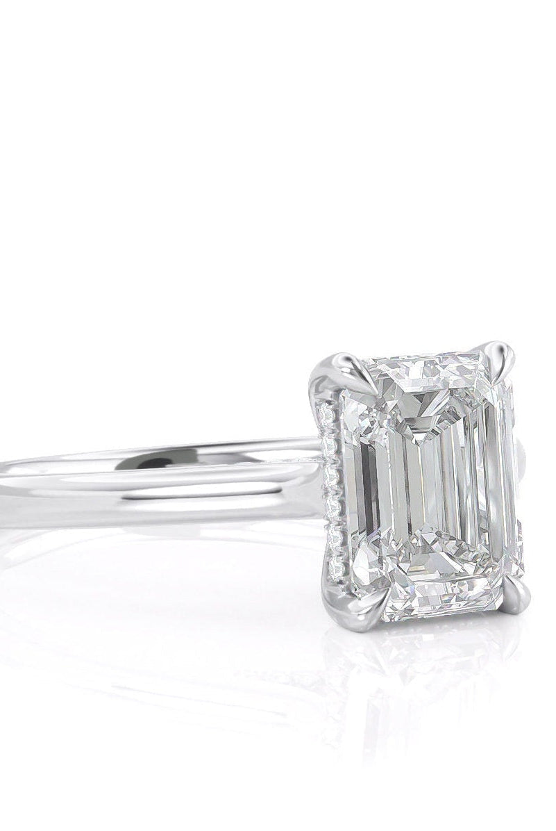 1.50CT Emerald Cut Hidden Halo Moissanite Diamond Cathedral Set Engagement Ring