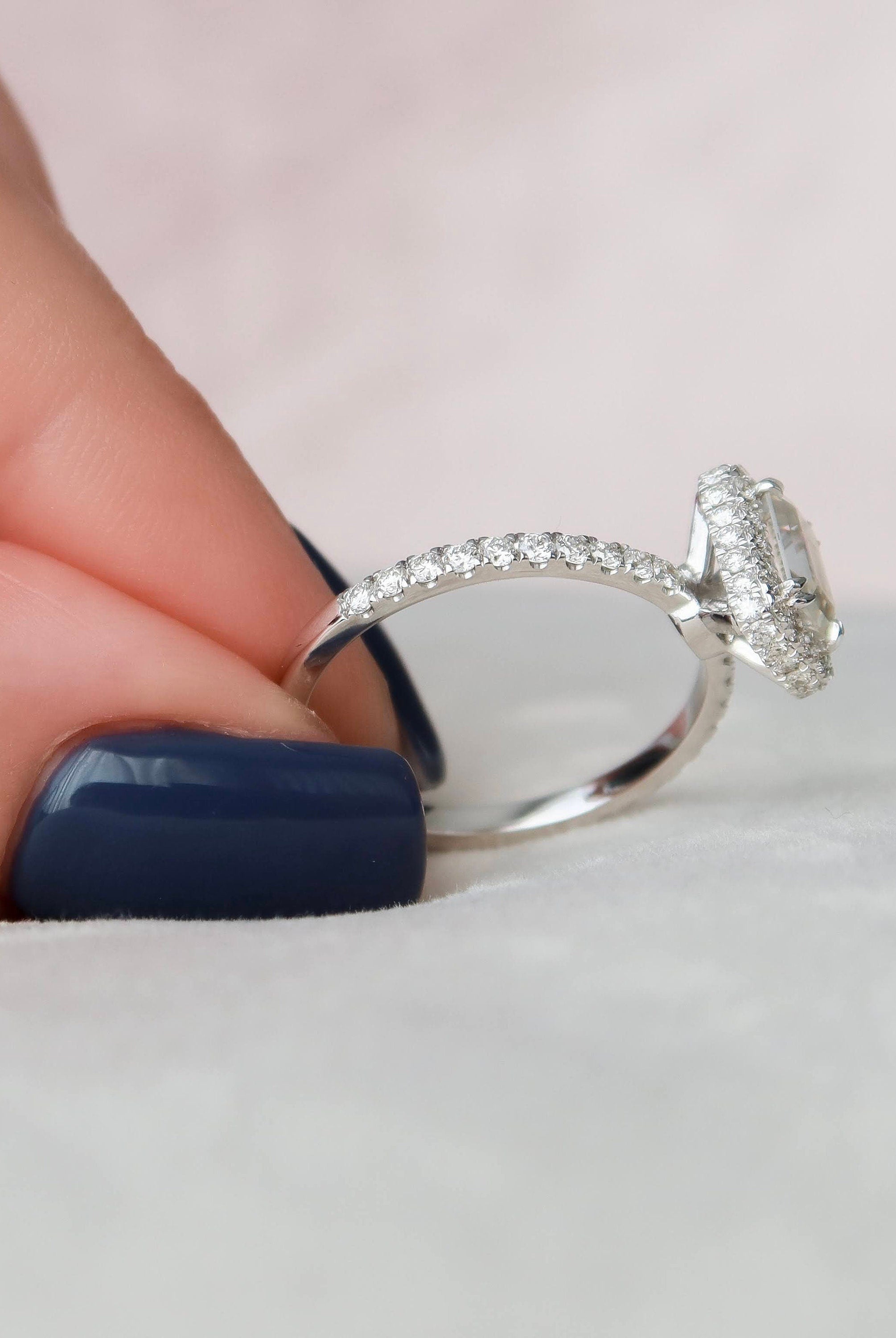 1.0CT Emerald Cut Hidden Halo Moissanite Diamond Pave Engagement Ring