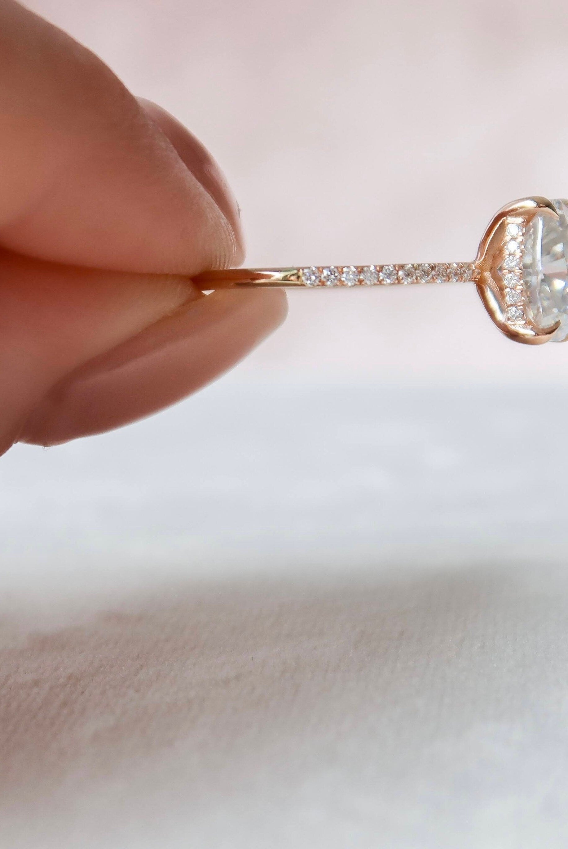 2.50CT Elongated Cushion Hidden Halo Moissanite Diamond Pave Engagement Ring