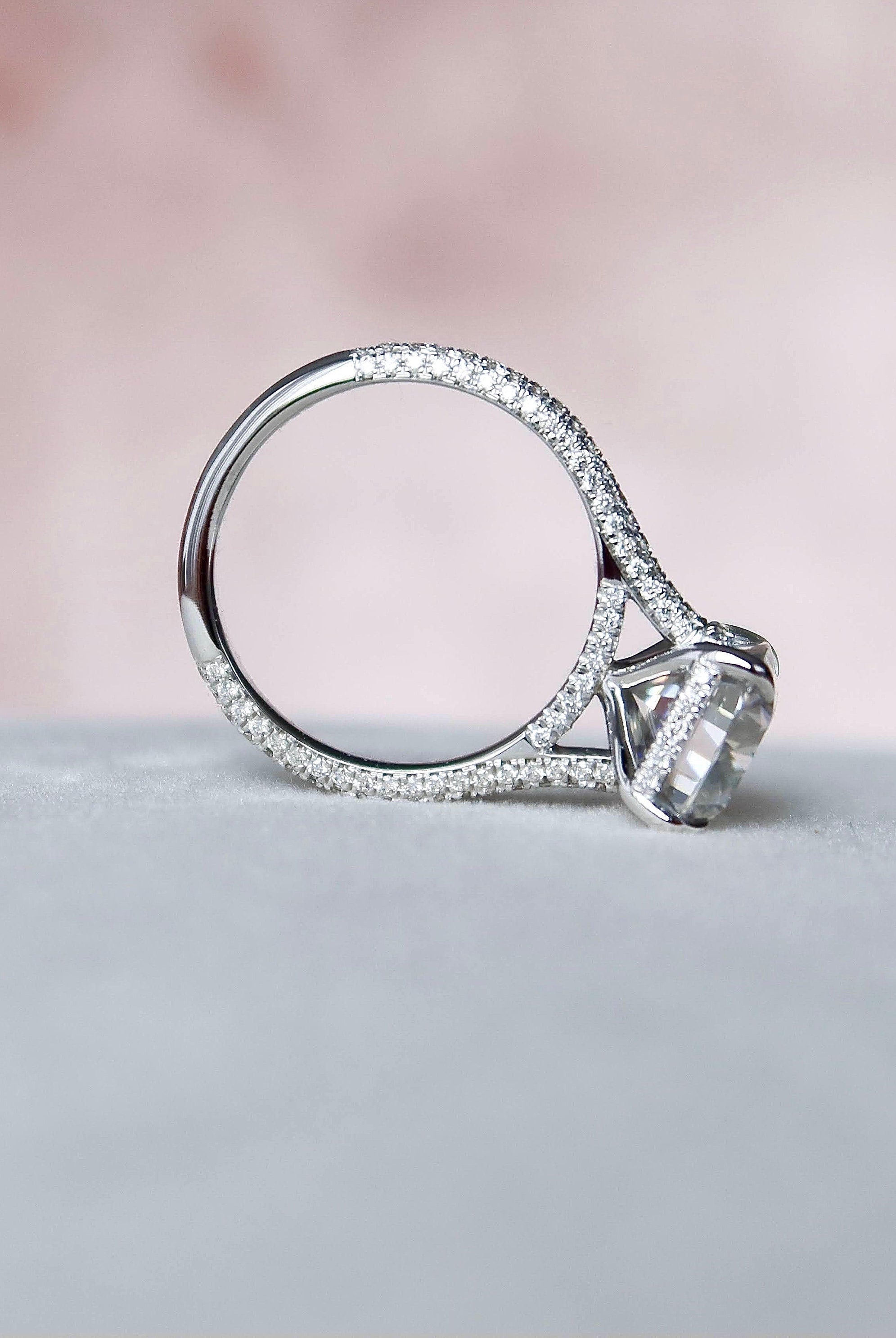 6.0CT Cathedral Set Elongated Cushion Moissanite Diamond Hidden Halo Engagement Ring