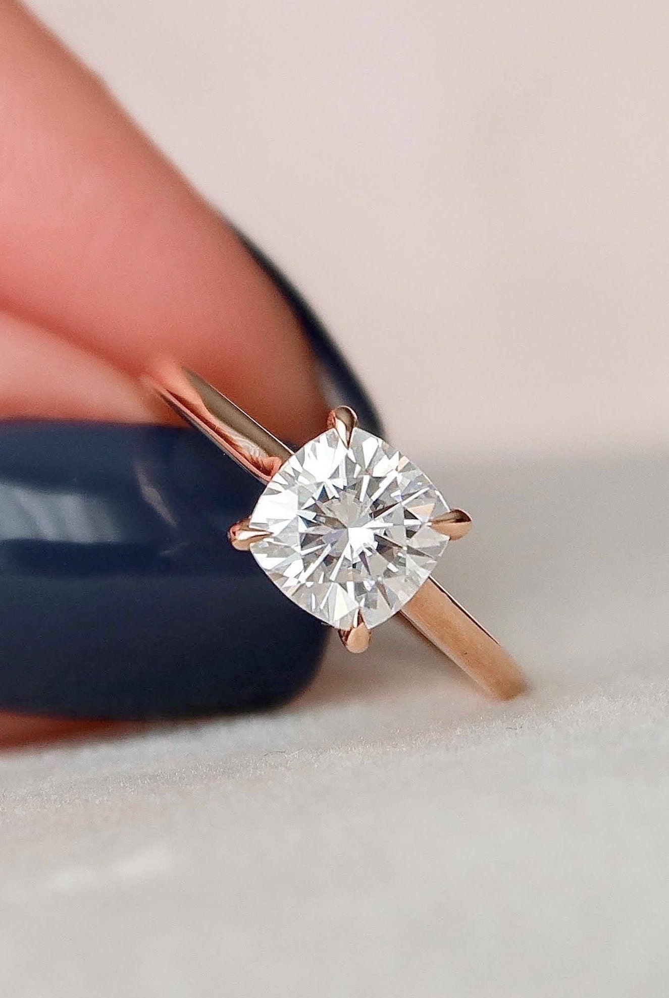 2.0CT Cushion Hidden Halo Moissanite Diamond Solitaire Engagement Ring