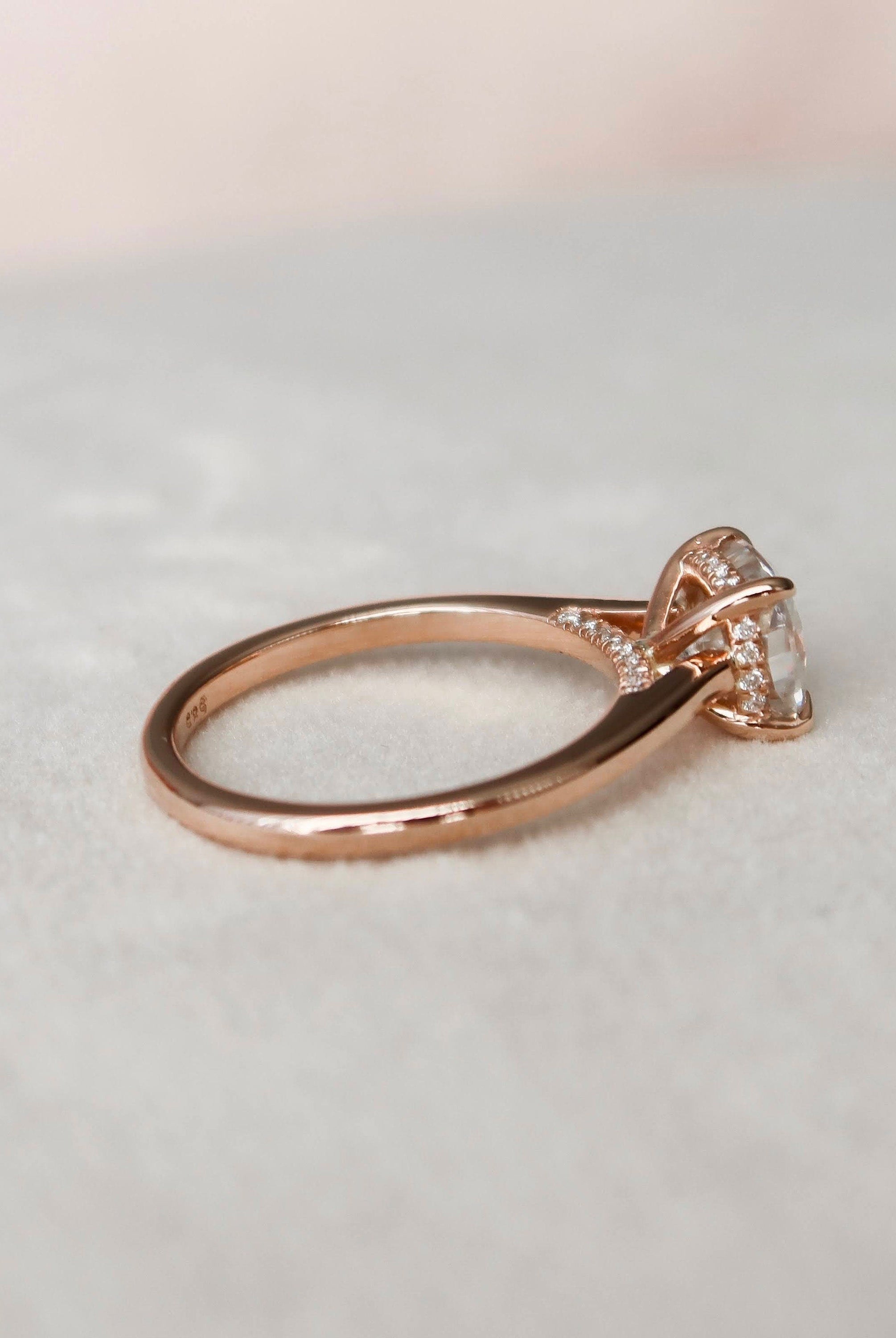 2.0CT Cushion Hidden Halo Moissanite Diamond Solitaire Engagement Ring
