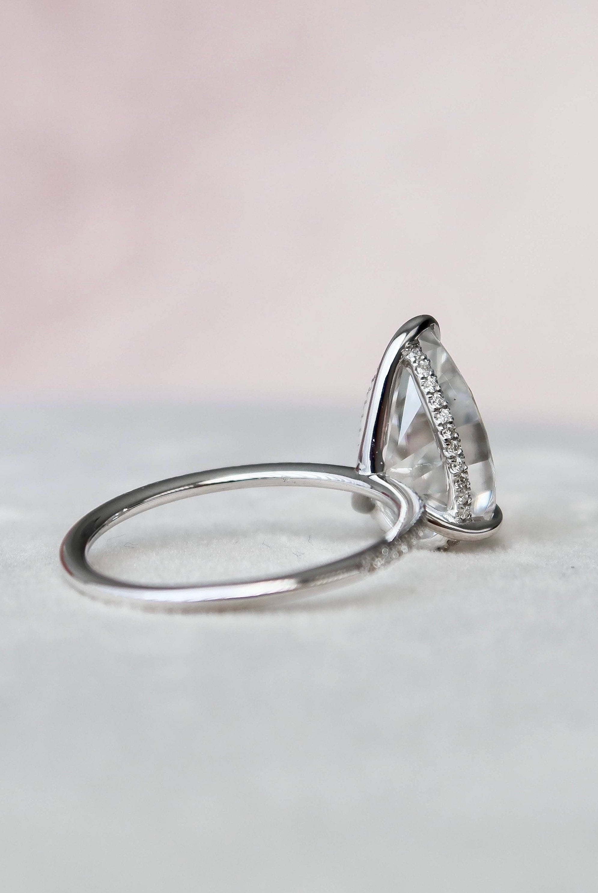 4.50CT Pear Hidden Halo Moissanite Diamond Solitaire Engagement Ring