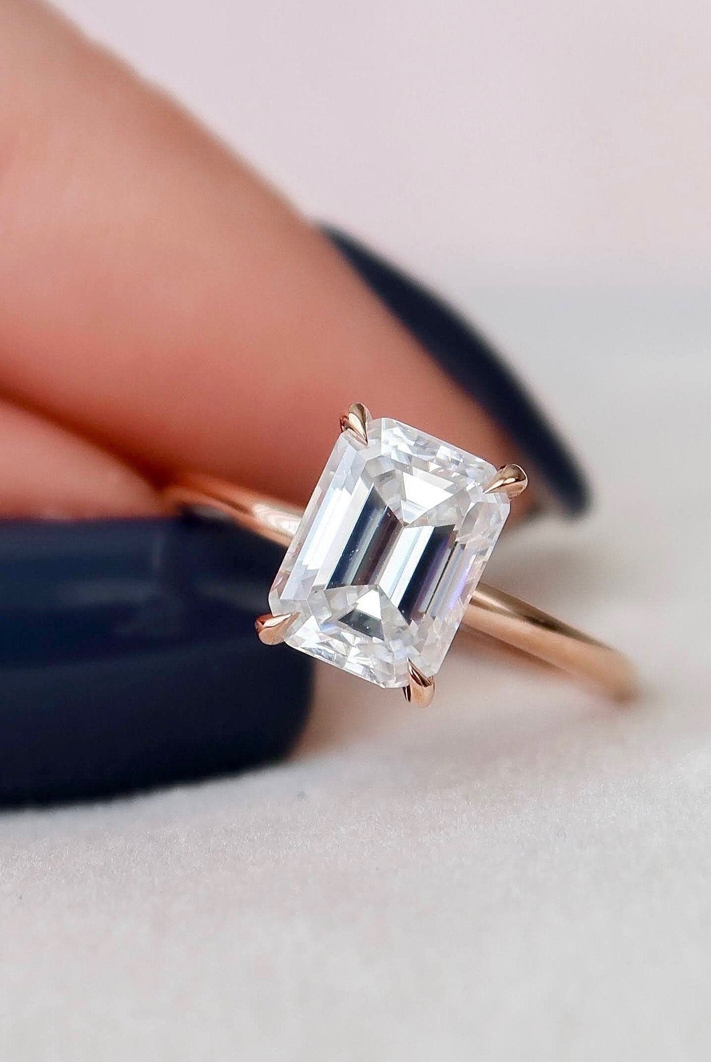 2.0CT Emerald Cut Hidden Halo Moissanite Diamond Solitaire Engagement Ring
