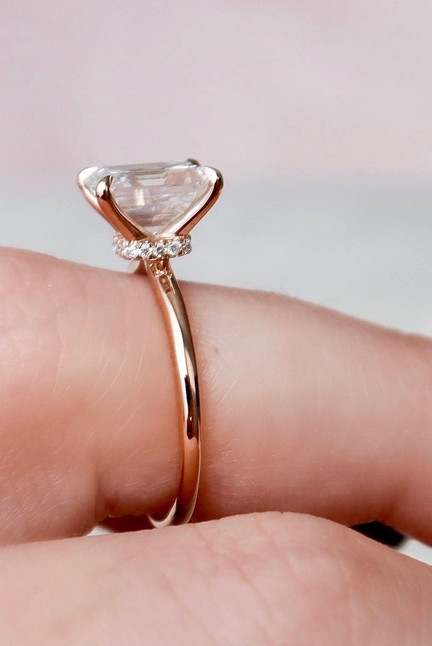 2.0CT Emerald Cut Hidden Halo Moissanite Diamond Solitaire Engagement Ring