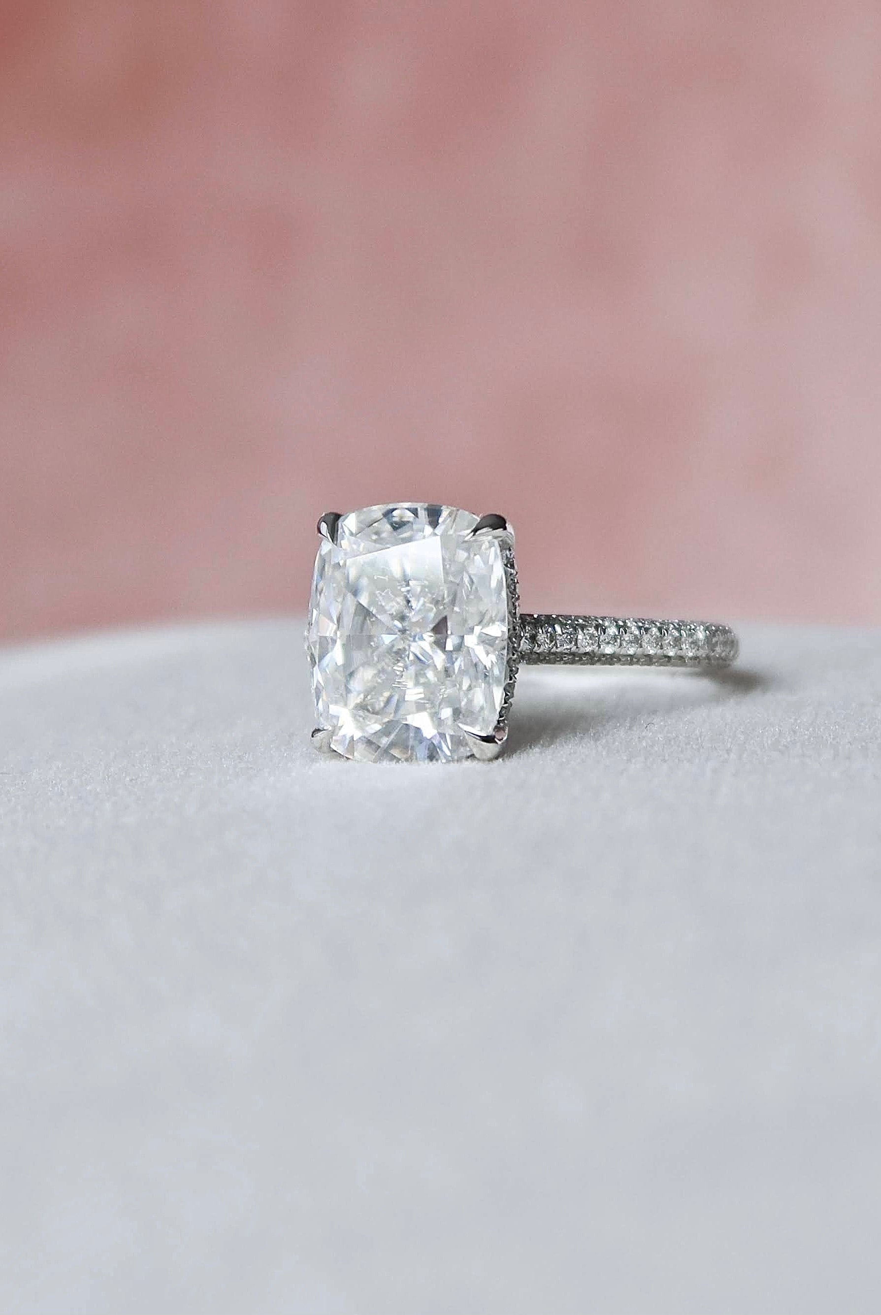 6.0CT Cathedral Set Elongated Cushion Moissanite Diamond Hidden Halo Engagement Ring