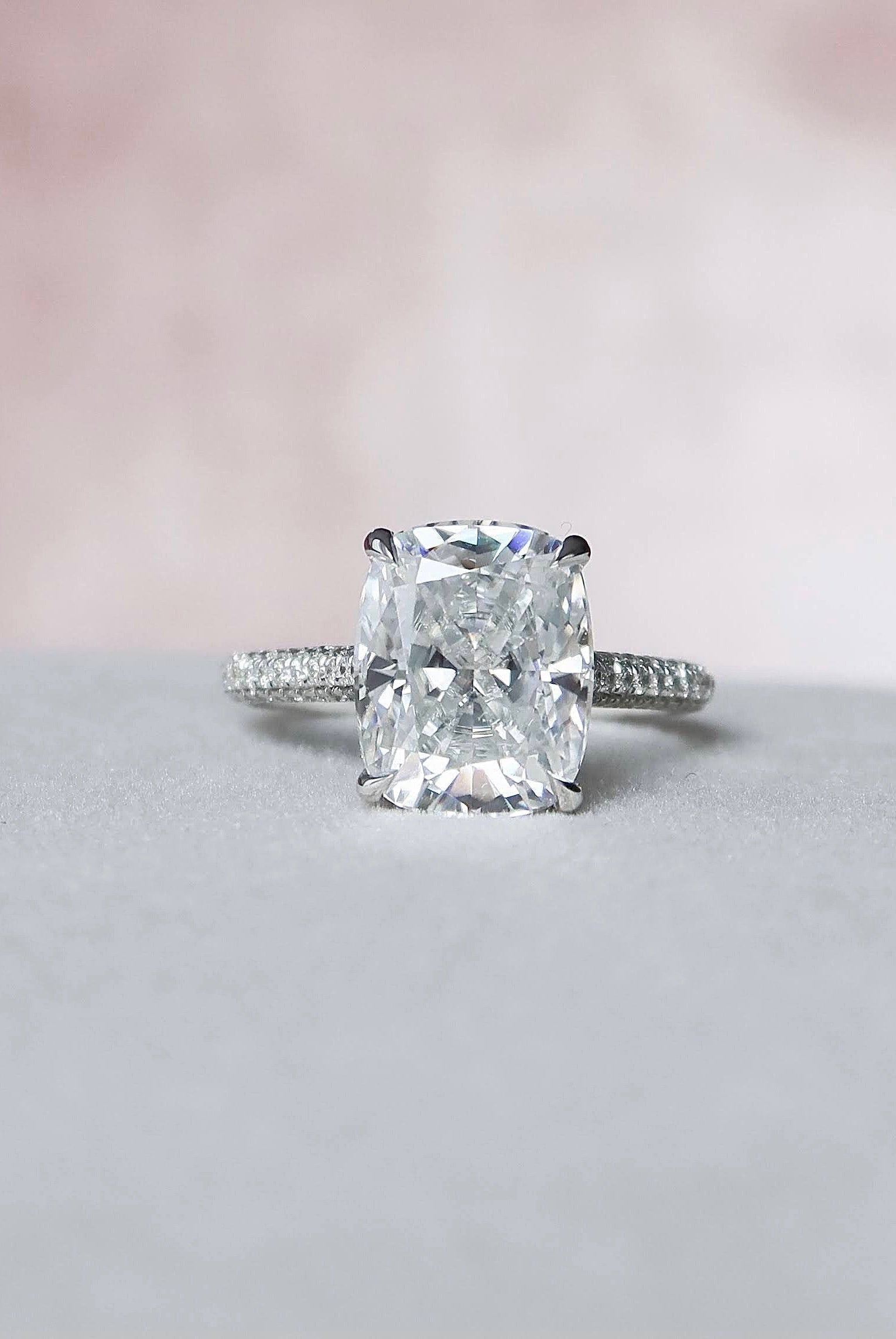 6.0CT Cathedral Set Elongated Cushion Moissanite Diamond Hidden Halo Engagement Ring