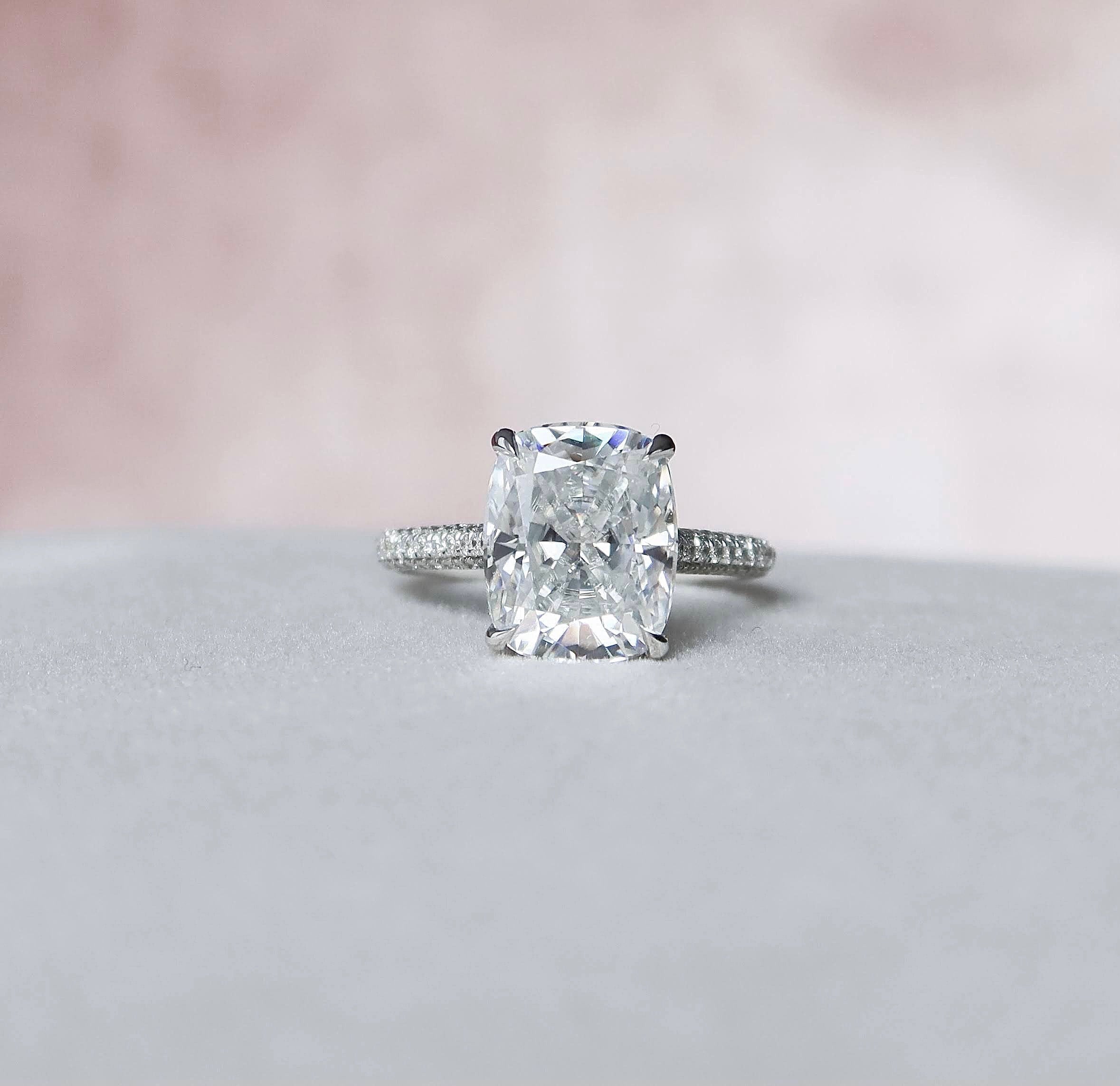 6.0CT Cathedral Set Elongated Cushion Moissanite Diamond Hidden Halo Engagement Ring