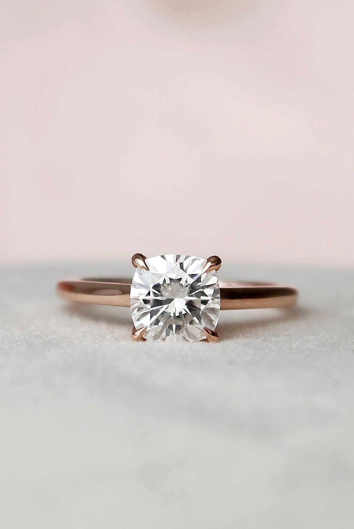 2.0CT Cushion Hidden Halo Moissanite Diamond Solitaire Engagement Ring