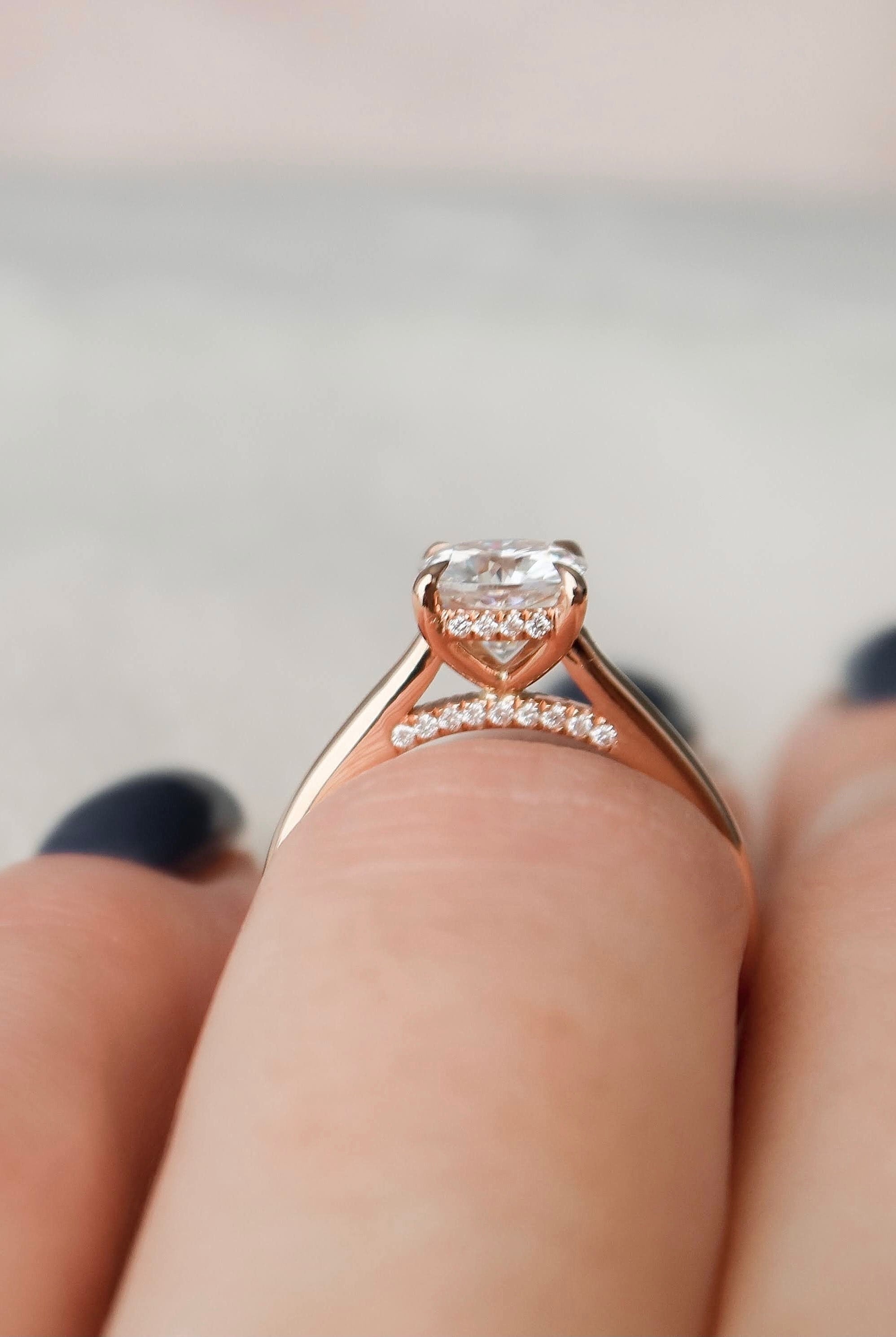 2.0CT Cushion Hidden Halo Moissanite Diamond Solitaire Engagement Ring