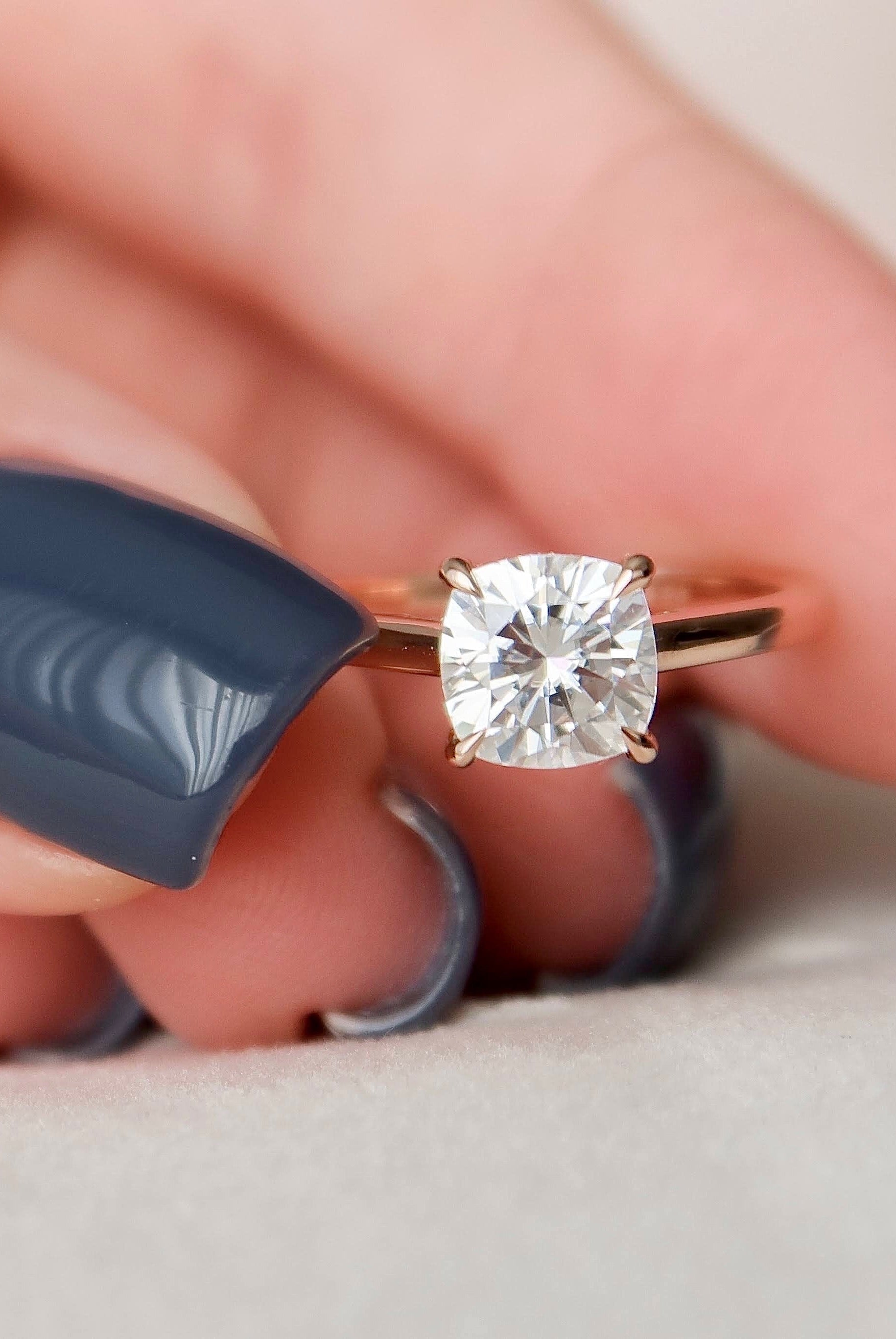 2.0CT Cushion Hidden Halo Moissanite Diamond Solitaire Engagement Ring