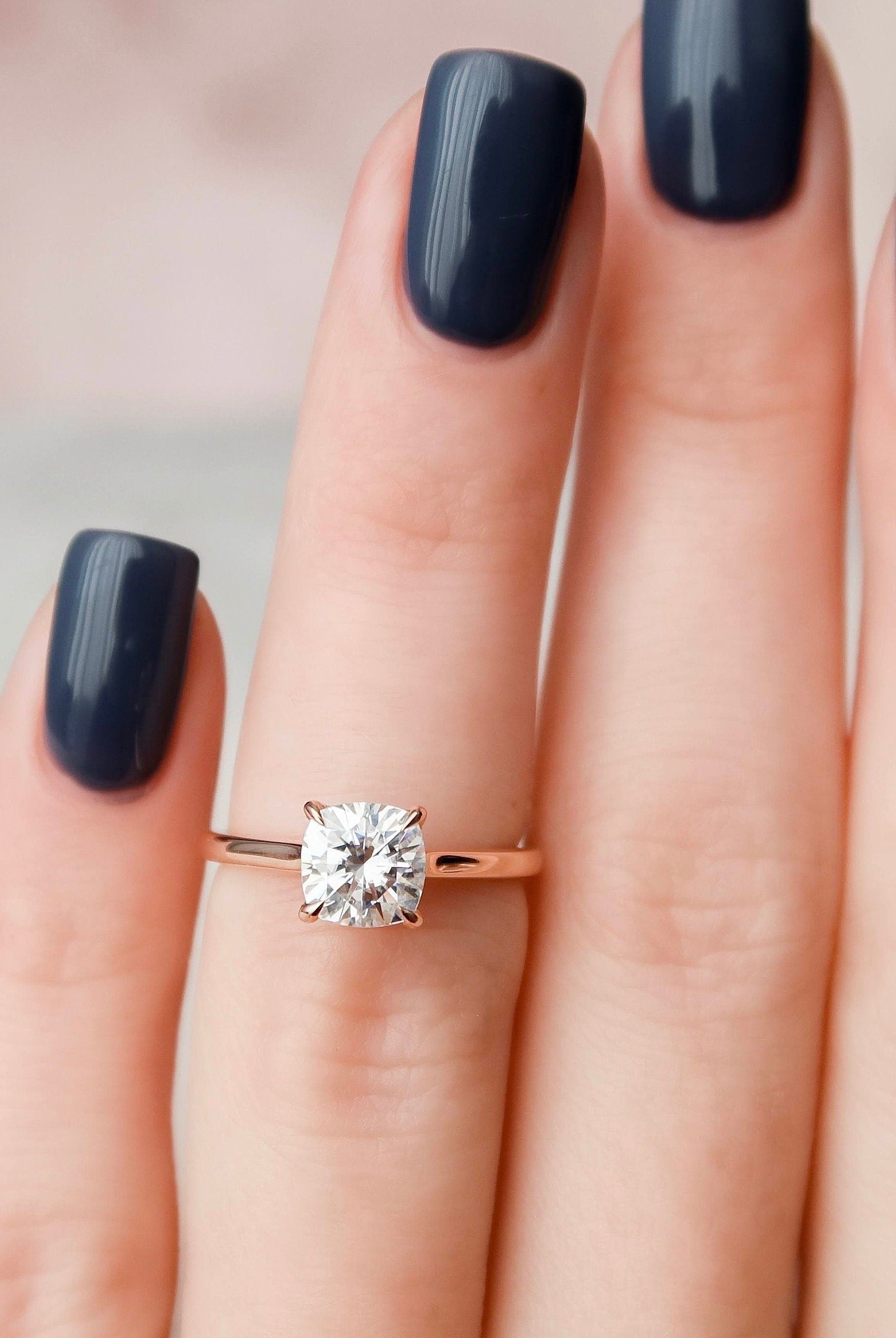 2.0CT Cushion Hidden Halo Moissanite Diamond Solitaire Engagement Ring