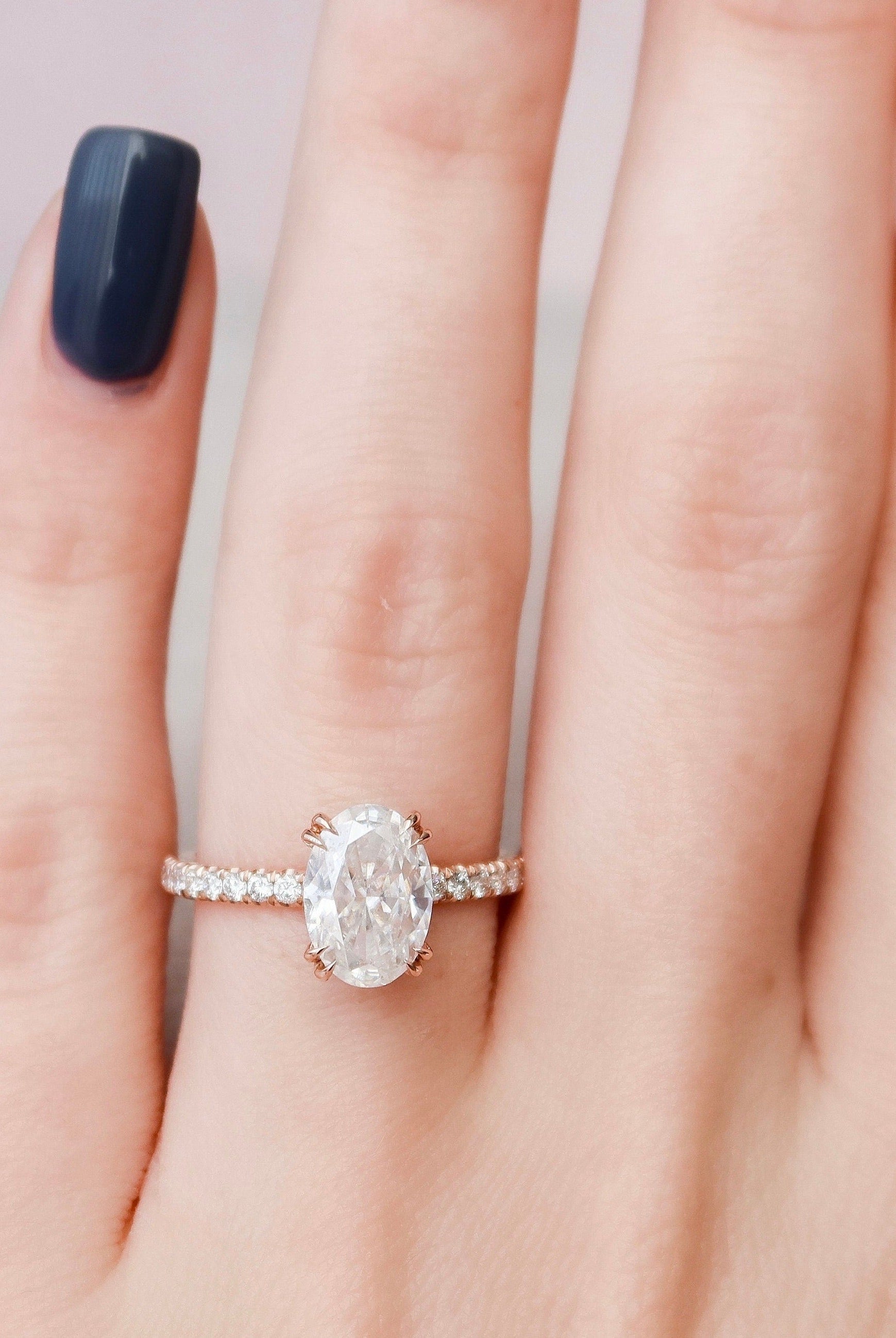 2.0CT Oval Pave Moissanite Diamond Unique Hidden Halo Engagement Ring For Women