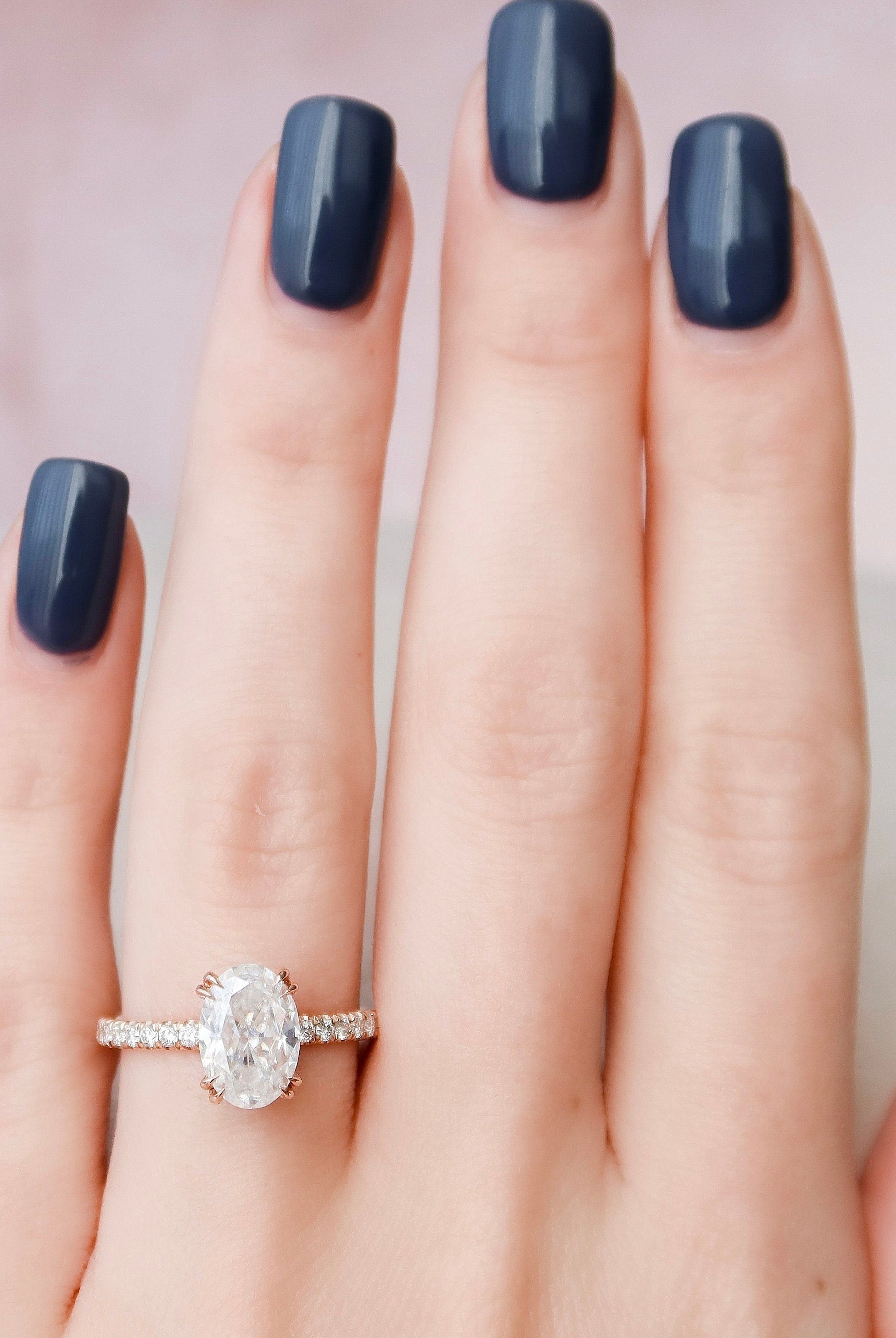 2.0CT Oval Pave Moissanite Diamond Unique Hidden Halo Engagement Ring For Women