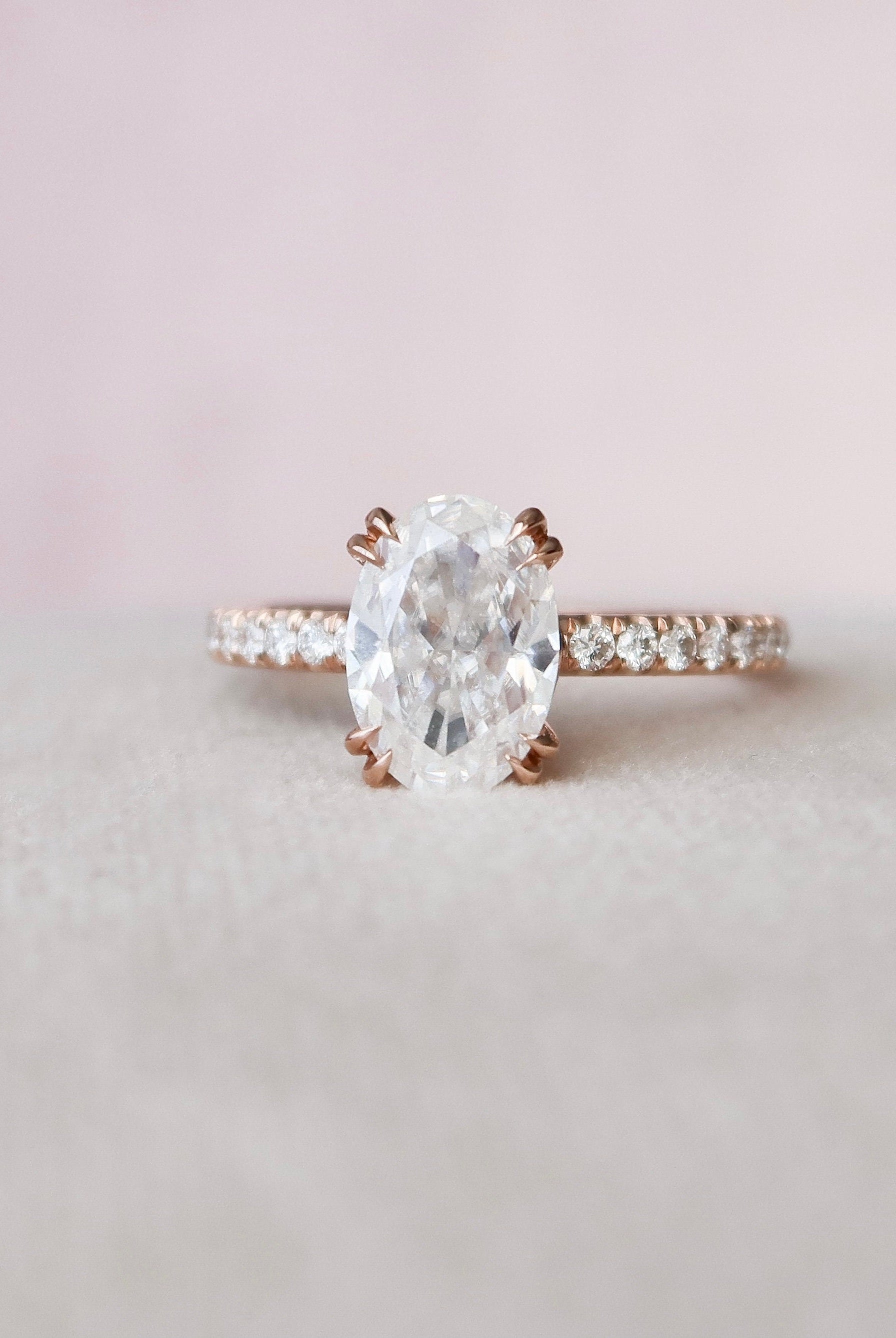 2.0CT Oval Pave Moissanite Diamond Unique Hidden Halo Engagement Ring For Women