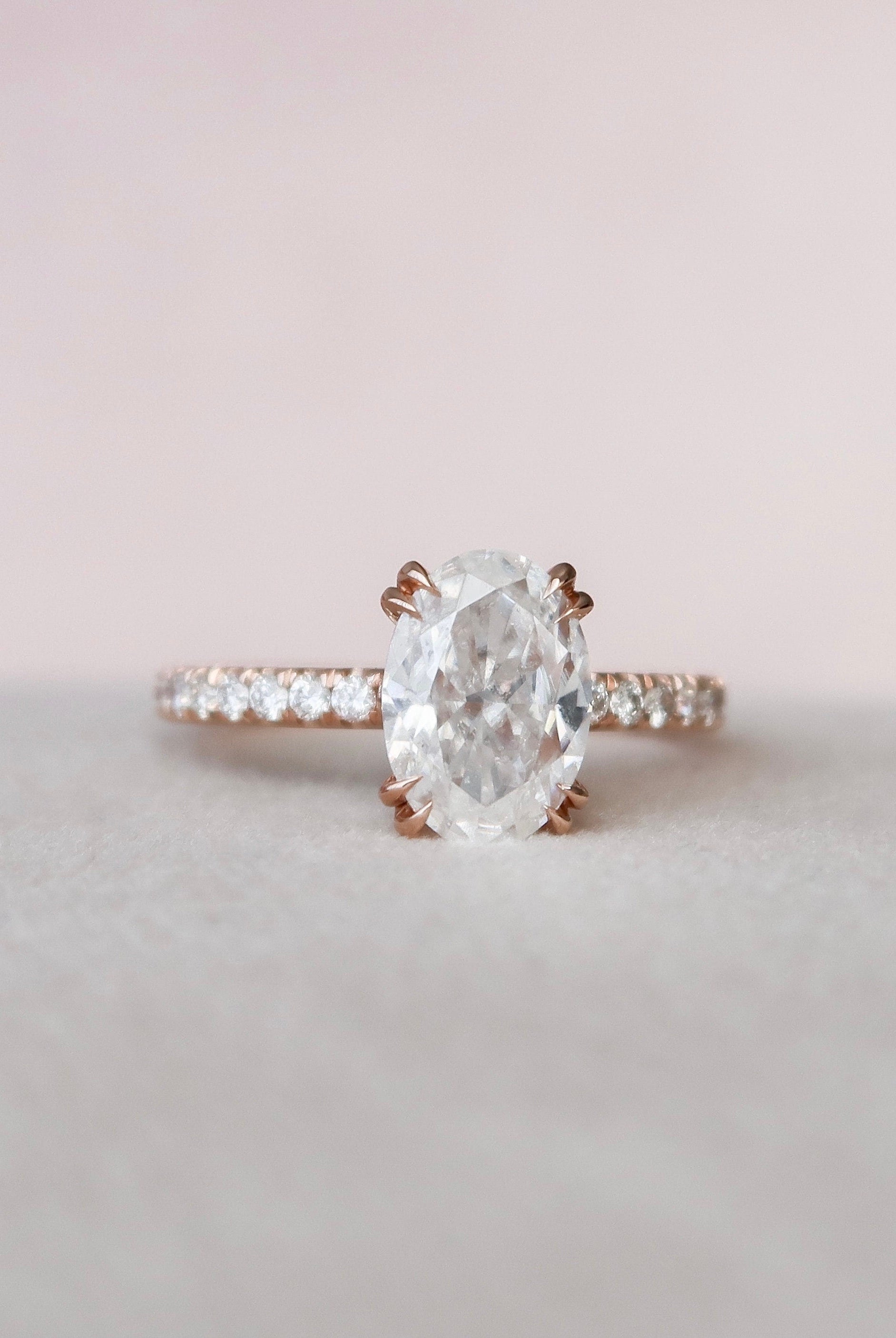 2.0CT Oval Pave Moissanite Diamond Unique Hidden Halo Engagement Ring For Women