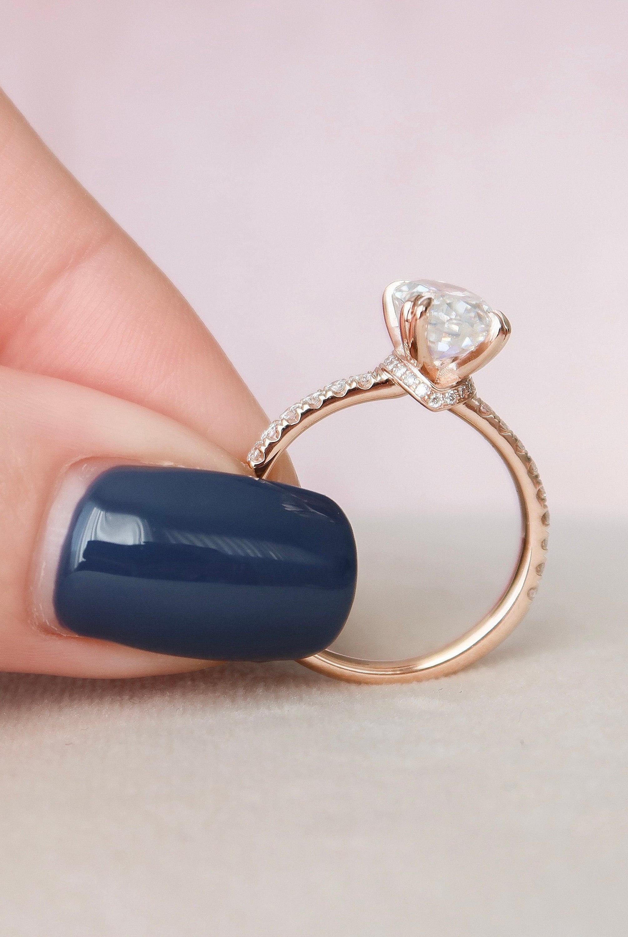 2.0CT Oval Pave Moissanite Diamond Unique Hidden Halo Engagement Ring For Women