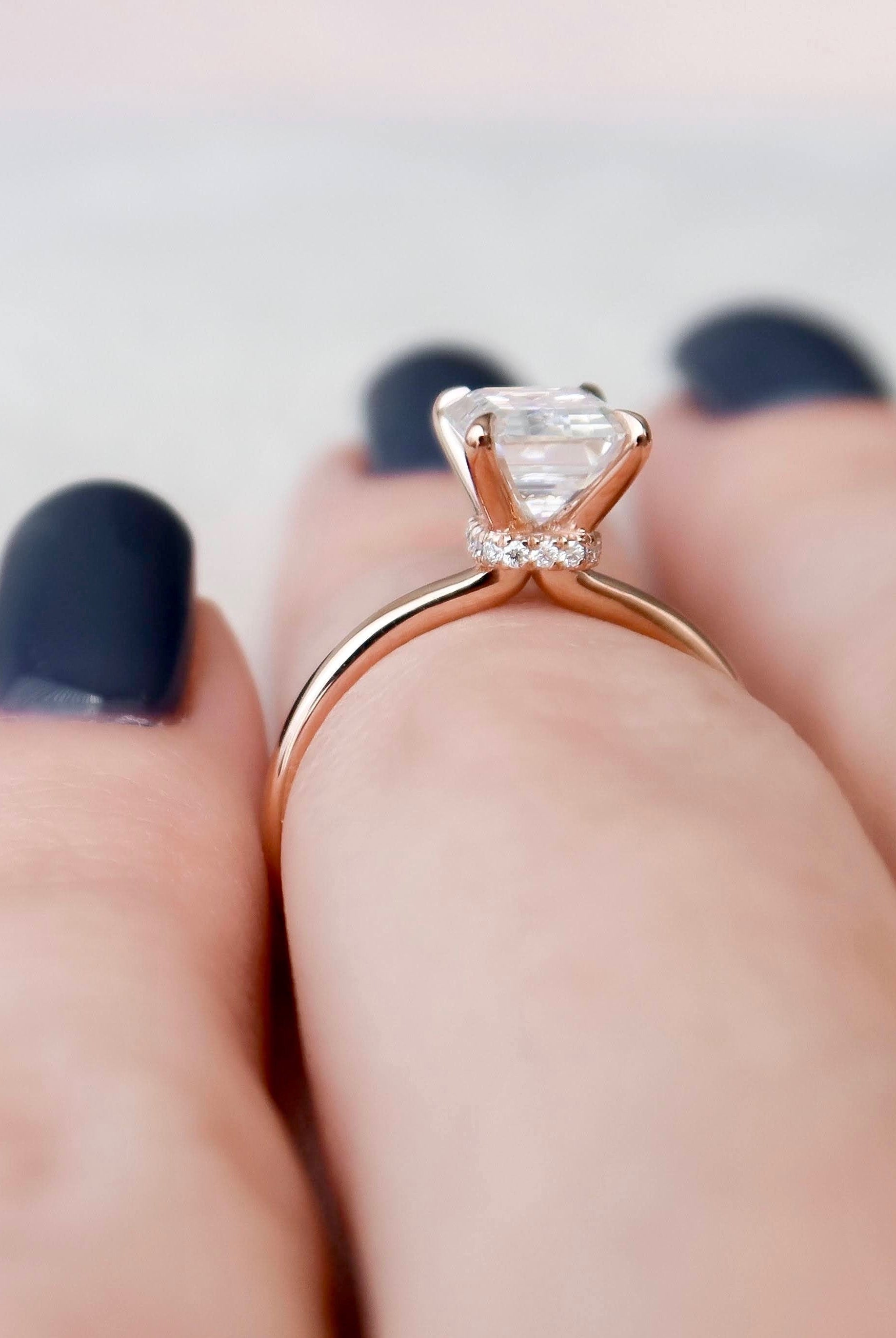 2.0CT Emerald Cut Hidden Halo Moissanite Diamond Solitaire Engagement Ring